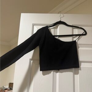 Zara Black Asymmetrical Crop Top (Ribbed)